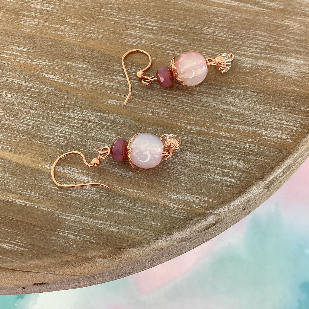 Fire Polished Pink Copper Earrings Nwt